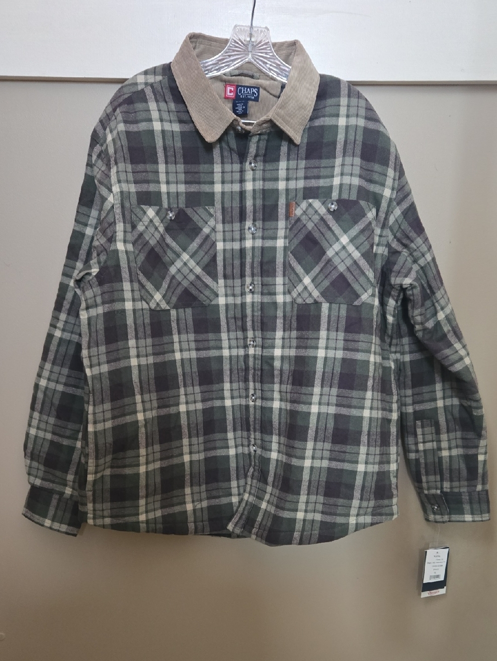 Chaps Men's Green Plaid Flannel Shirt Jacket